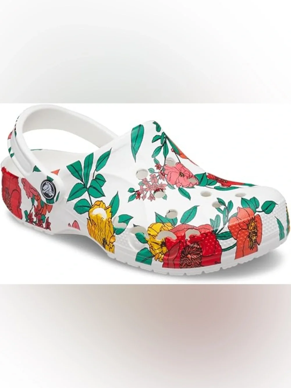 CROCS Floral Printed Sandal Clog - White with Green, Red, Yellow - Picture 4 of 5